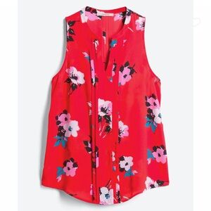 41 HAWTHORN Red Floral Breyson Pleat Detail Split Neck Blouse, XL